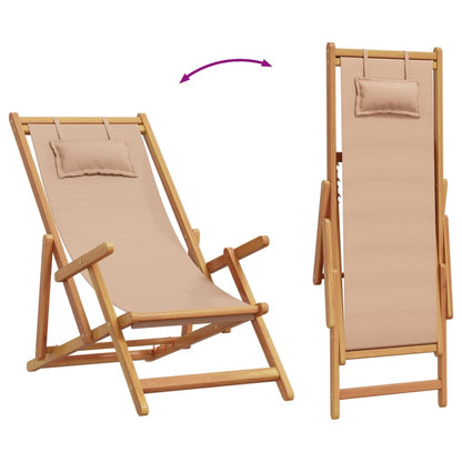 Folding Beach Chair Beige Eucalyptus Wood and Fabric