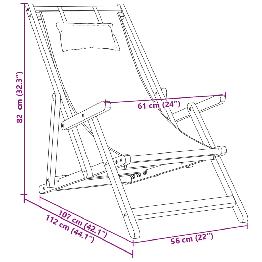 Folding Beach Chair Beige Eucalyptus Wood and Fabric