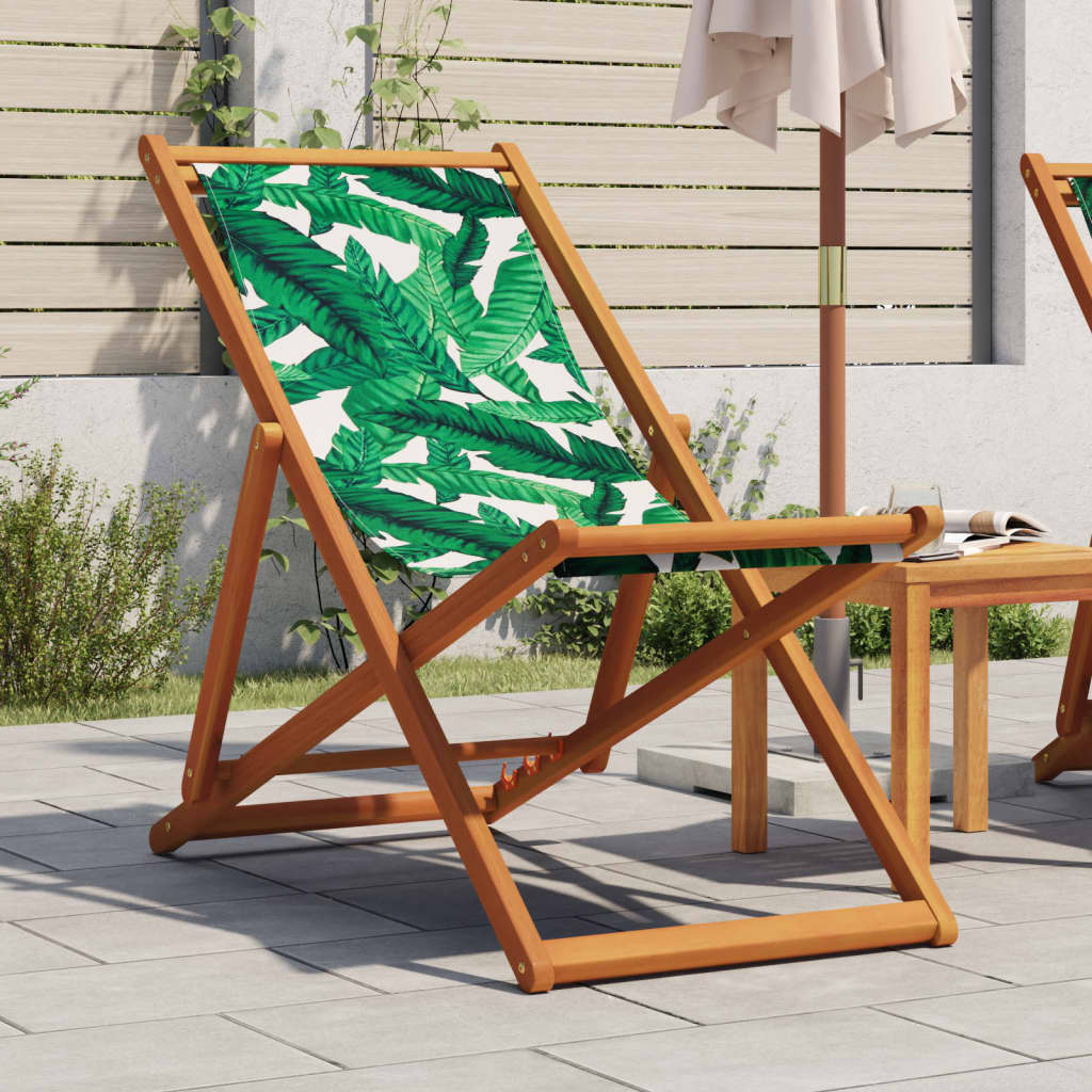 Folding Beach Chair with Eucalyptus Wood and Fabric Leaves