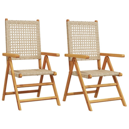 Sedie da Giardino 2 pz Beige Legno Massello Acacia e Polyrattan - homemem39