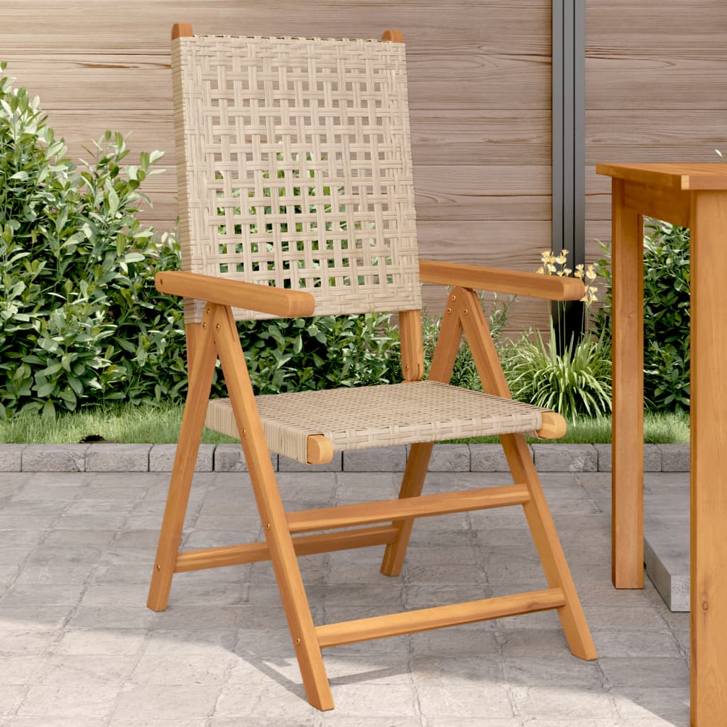 Sedie da Giardino 2 pz Beige Legno Massello Acacia e Polyrattan - homemem39