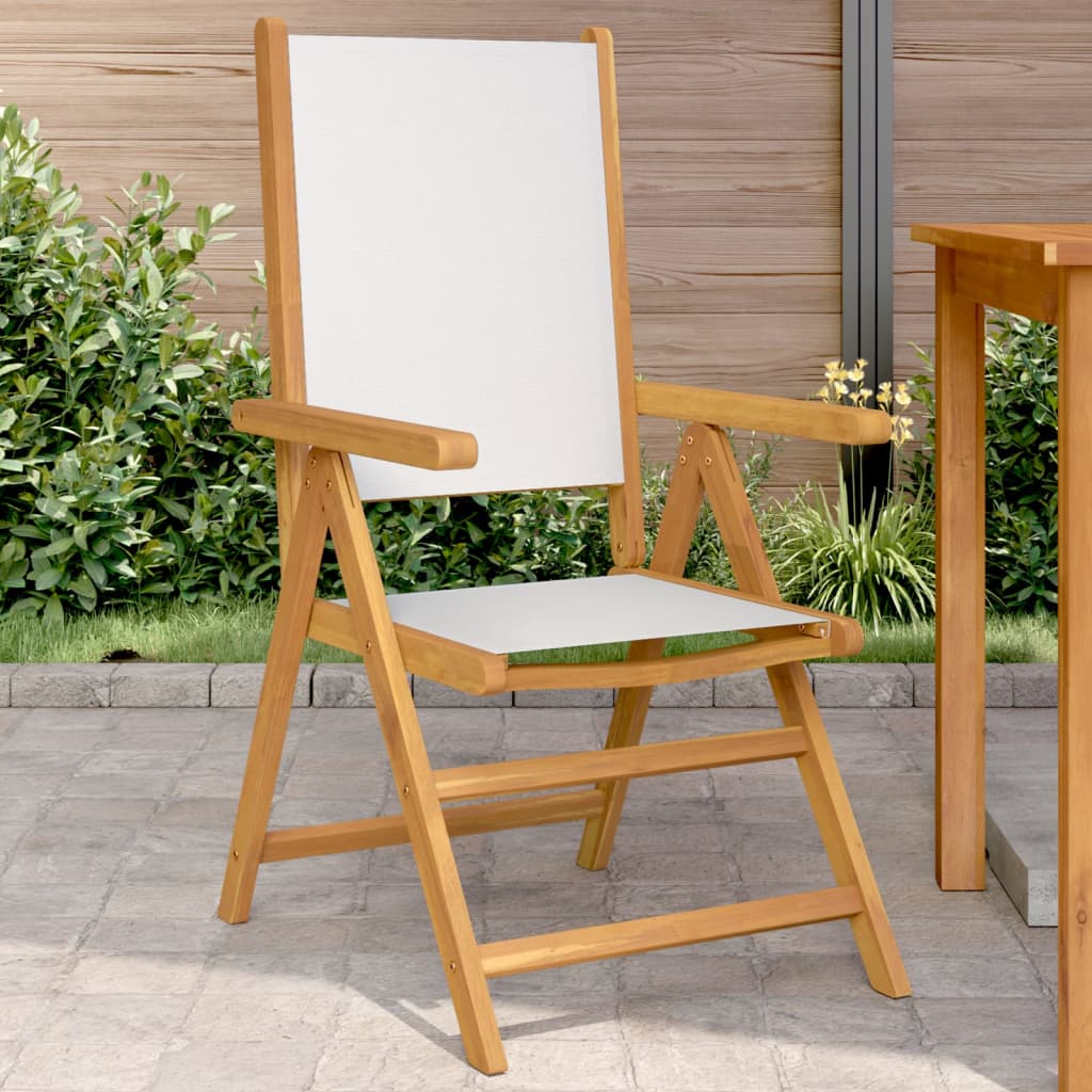 Sedie Giardino 2pz Bianco Crema Legno Massello Acacia e Tessuto