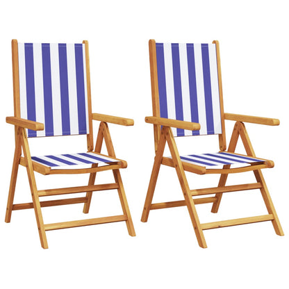 Garden Chairs 2pcs Blue and White Solid Acacia Wood and Fabric