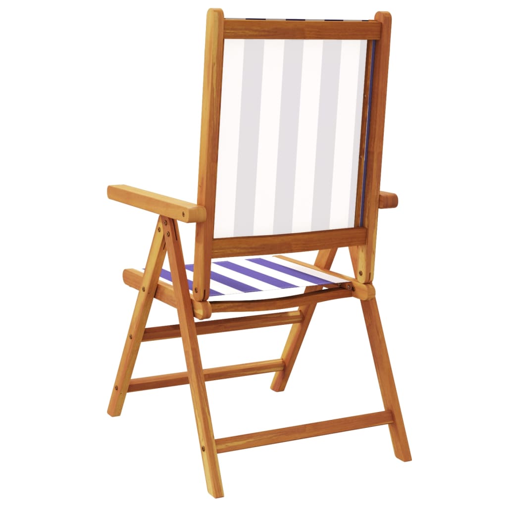 Garden Chairs 2pcs Blue and White Solid Acacia Wood and Fabric