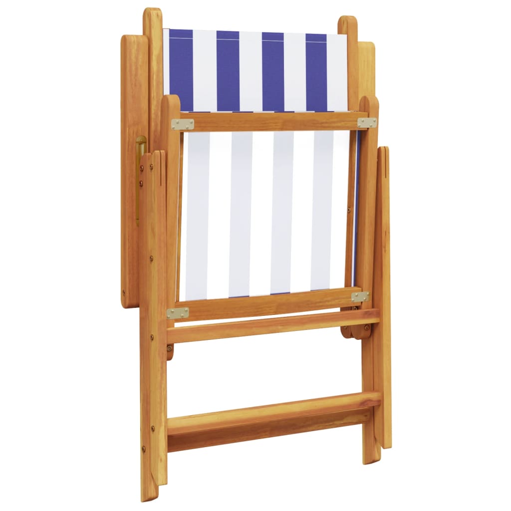 Garden Chairs 2pcs Blue and White Solid Acacia Wood and Fabric