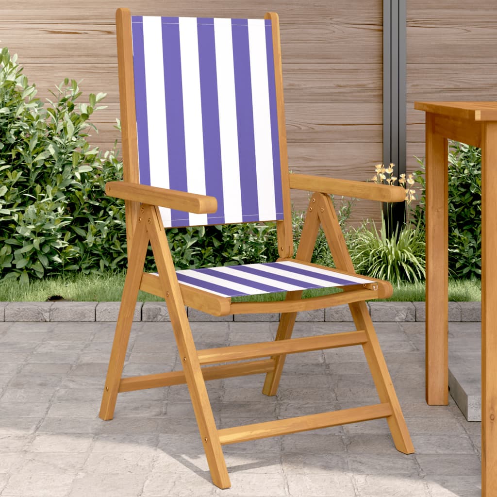 Garden Chairs 2pcs Blue and White Solid Acacia Wood and Fabric