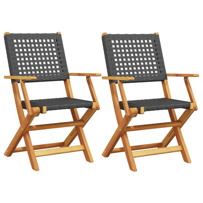 Garden Chairs 2 pcs Black Solid Acacia Wood and Polyrattan