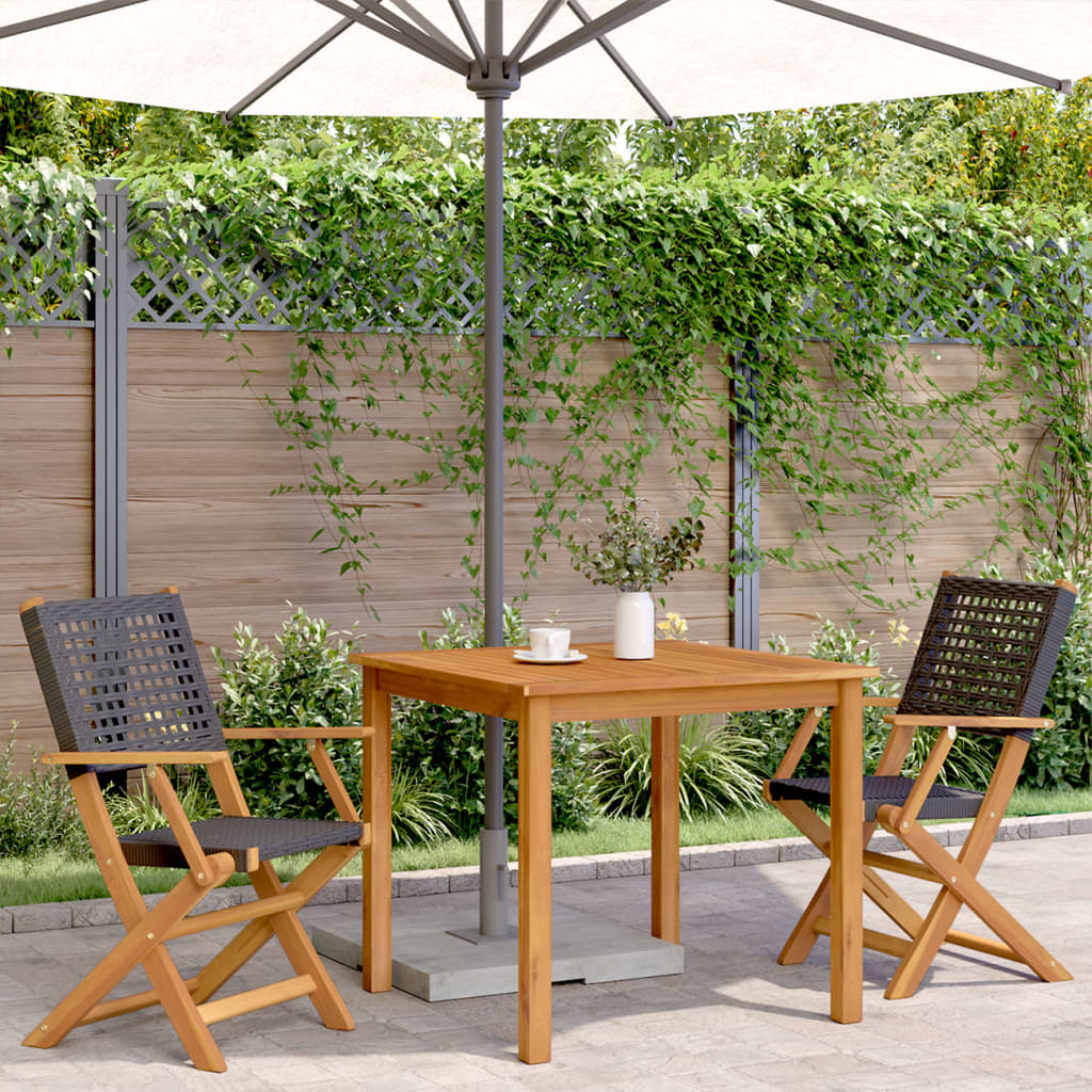 Garden Chairs 2 pcs Black Solid Acacia Wood and Polyrattan