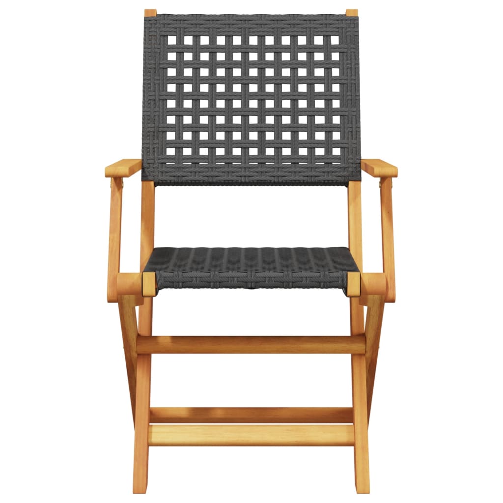 Garden Chairs 2 pcs Black Solid Acacia Wood and Polyrattan