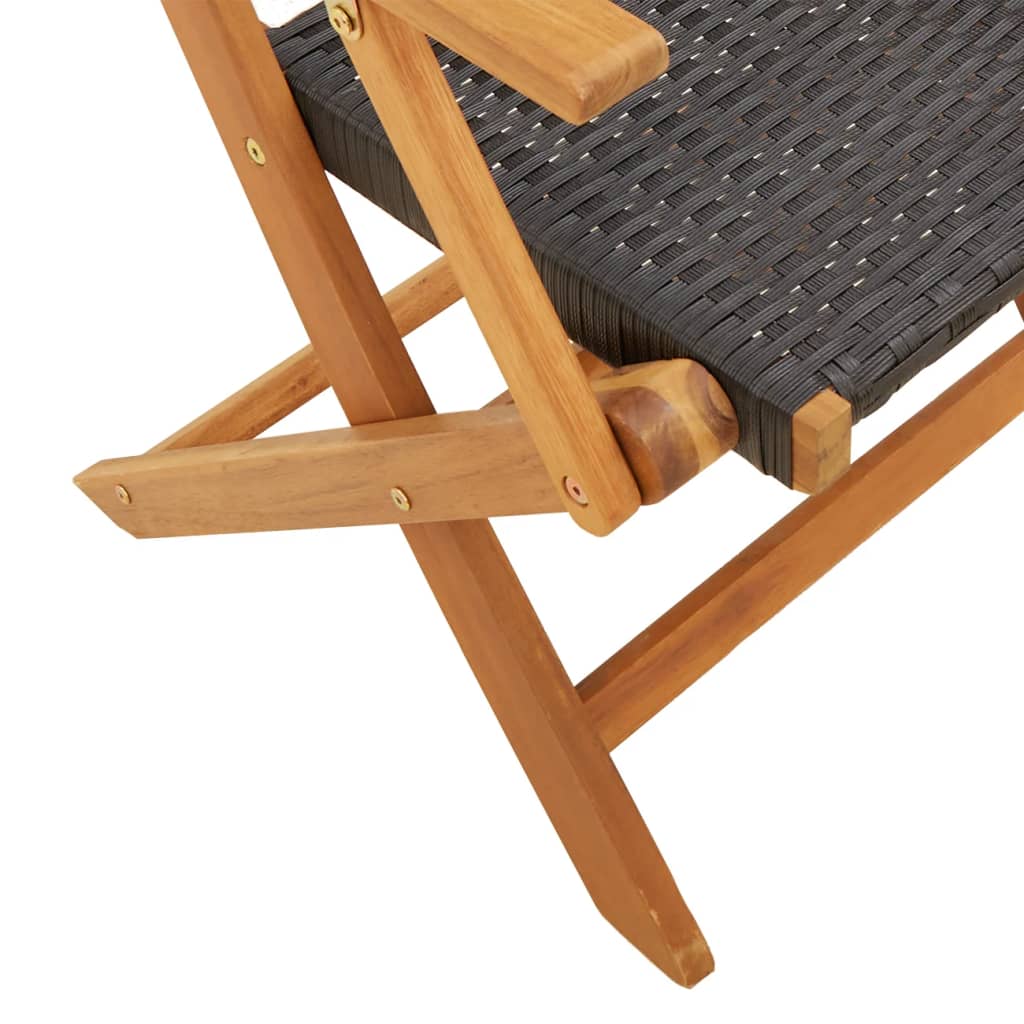 Garden Chairs 2 pcs Black Solid Acacia Wood and Polyrattan