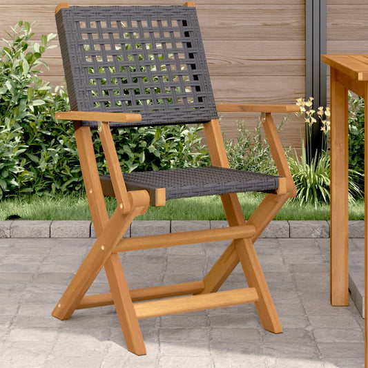 Garden Chairs 2 pcs Black Solid Acacia Wood and Polyrattan