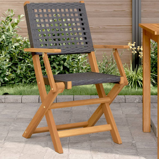 Sedie da Giardino 2 pz Nere Legno Massello Acacia e Polyrattan