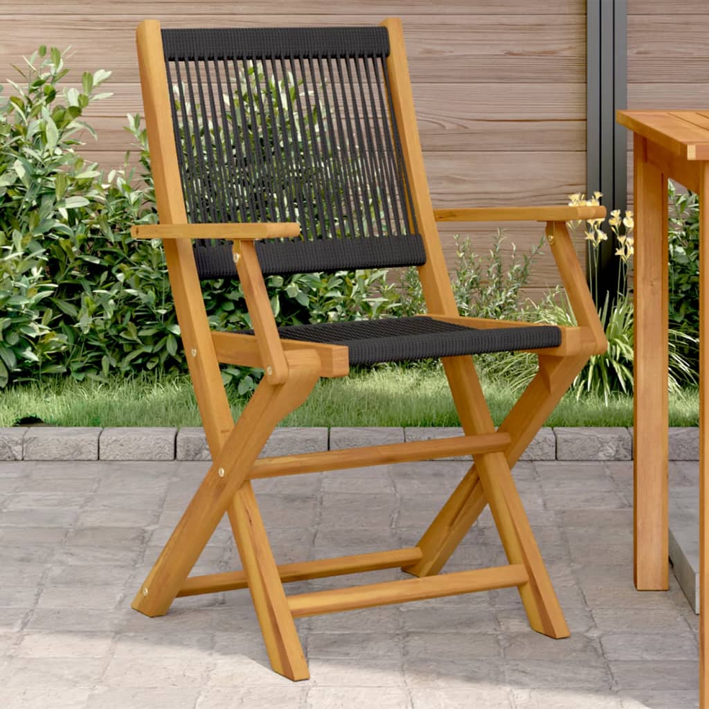 Garden Chairs 2 pcs Black Solid Acacia Wood and Polypropylene