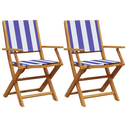 Garden Chairs 2pcs Blue and White Solid Acacia Wood and Fabric