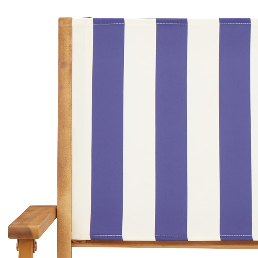 Garden Chairs 2pcs Blue and White Solid Acacia Wood and Fabric