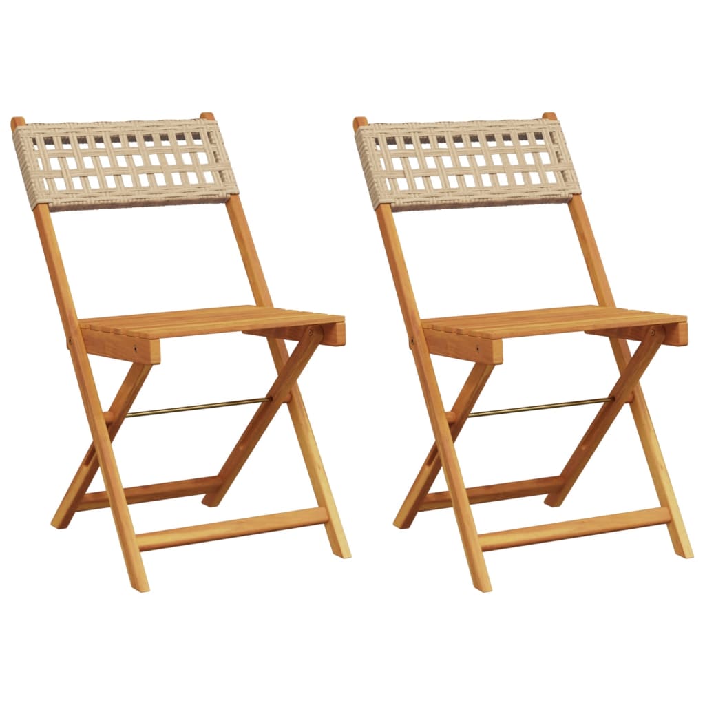 Sedie da Bistrò 2 pz Beige Legno Massello Acacia e Polyrattan