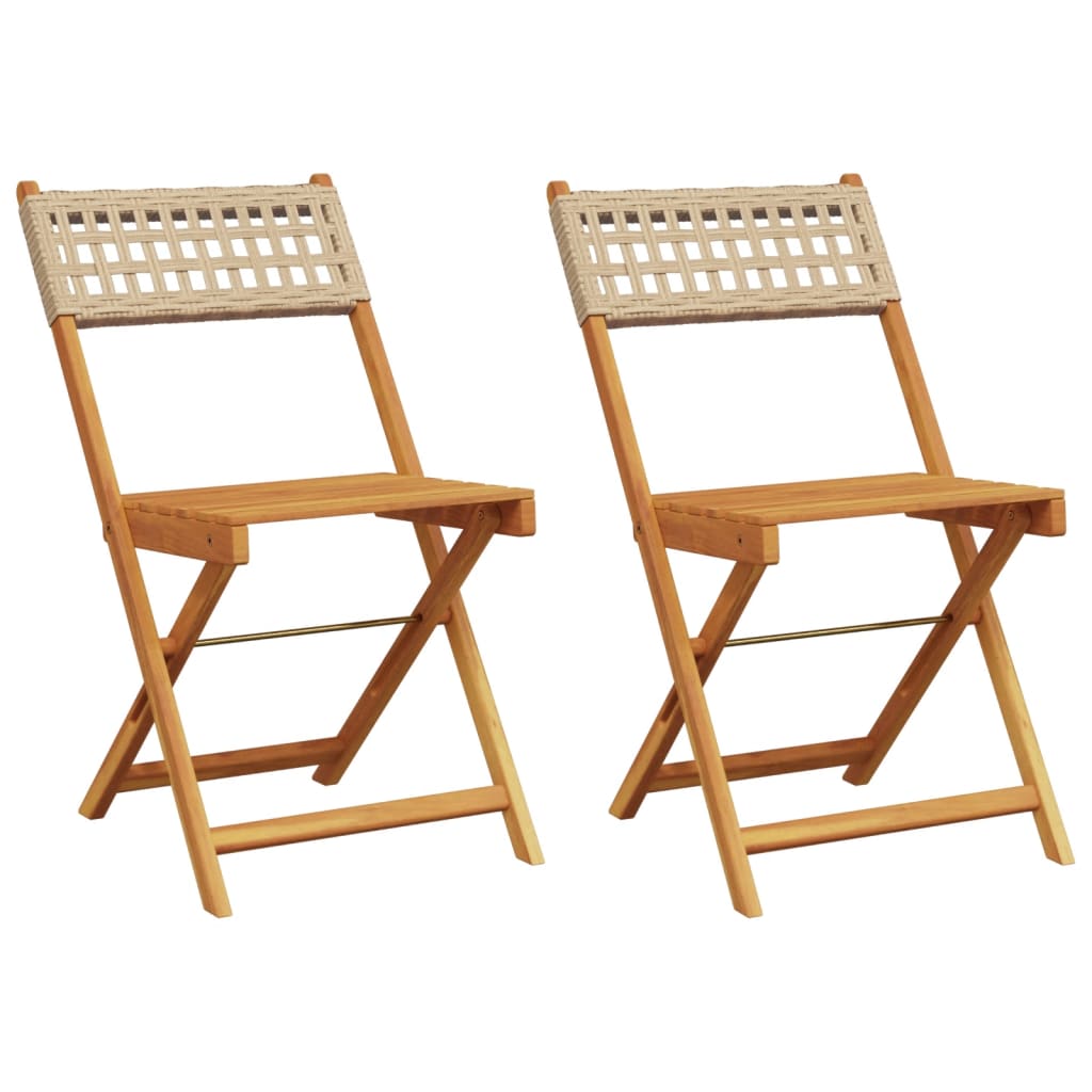 Sedie da Bistrò 2 pz Beige Legno Massello Acacia e Polyrattan - homemem39