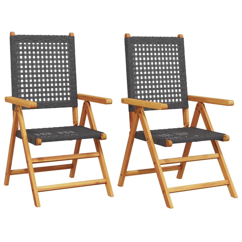 Garden Chairs 2 pcs Black Solid Acacia Wood and Polyrattan