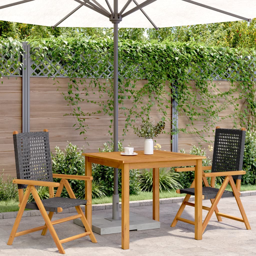 Garden Chairs 2 pcs Black Solid Acacia Wood and Polyrattan