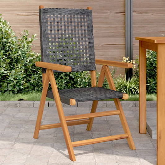 Sedie da Giardino 2 pz Nere Legno Massello Acacia e Polyrattan - homemem39