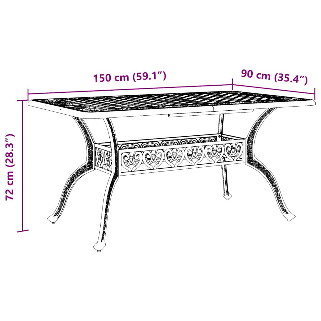 Tavolo da Giardino Nero 150x90x72 cm in Alluminio Pressofuso