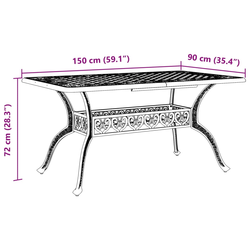 Tavolo da Giardino Nero 150x90x72 cm in Alluminio Pressofuso