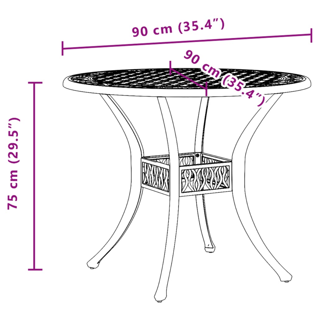 Tavolo da Giardino Nero Ø90x75 cm in Alluminio Pressofuso