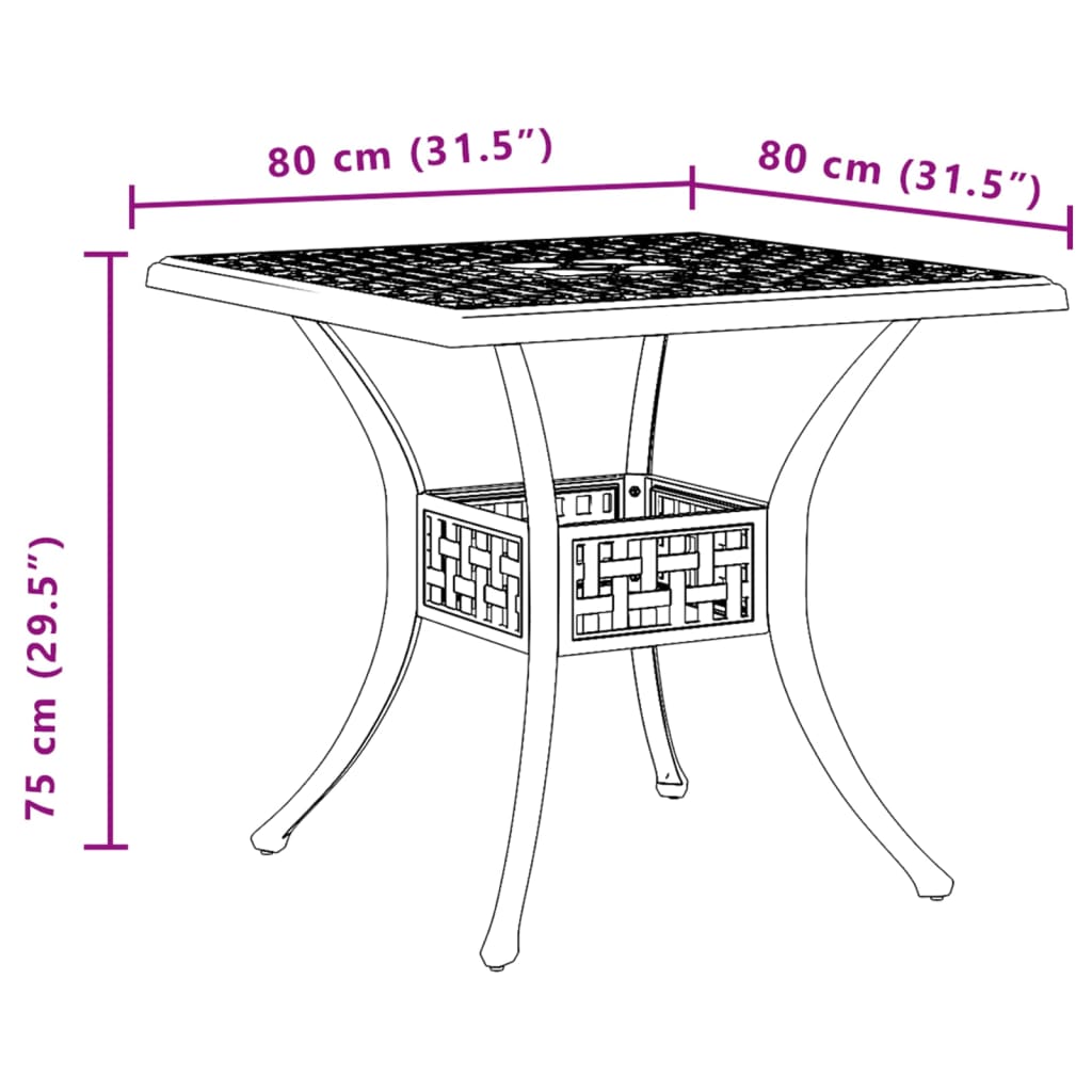Tavolo da Giardino Nero 80x80x75 cm in Alluminio Pressofuso