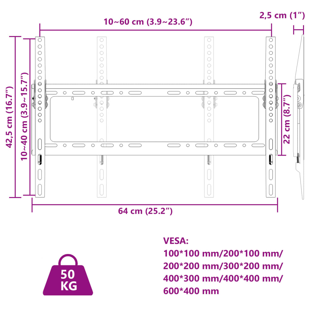 Supporto a Parete per Schermo 26"-63" Max VESA 600x400 mm 50kg - homemem39