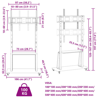 Supporto TV con Ruote Schermo 32"-90" Max VESA 800x600 mm 100kg