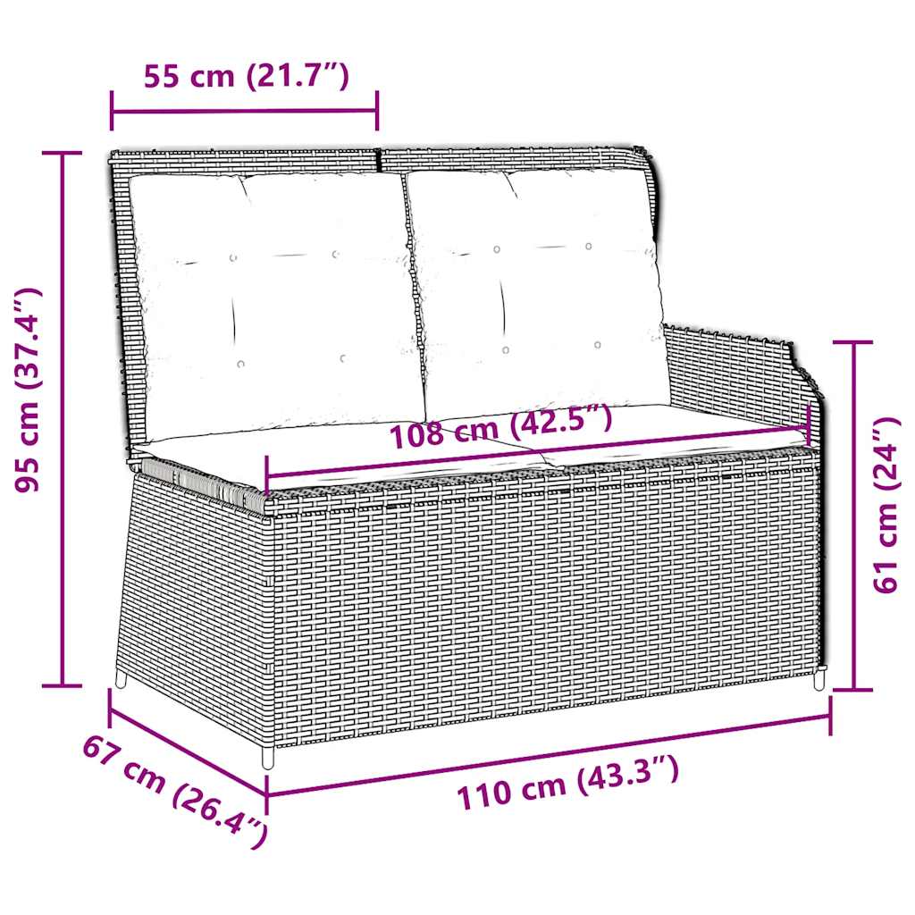 Panca Reclinabile da Giardino con Cuscini Grigia in Polyrattan | homemem39