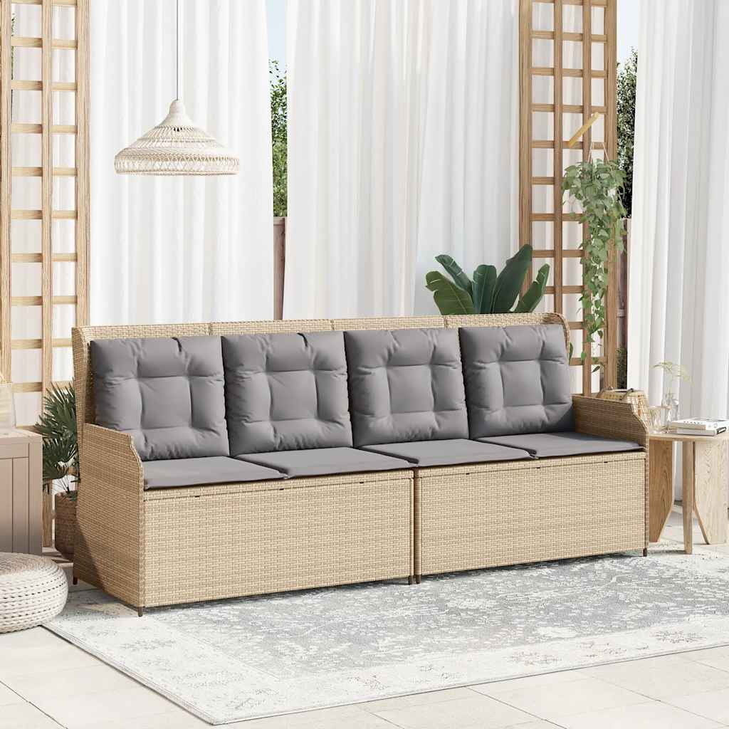Panca Reclinabile da Giardino con Cuscini Beige in Polyrattan | homemem39