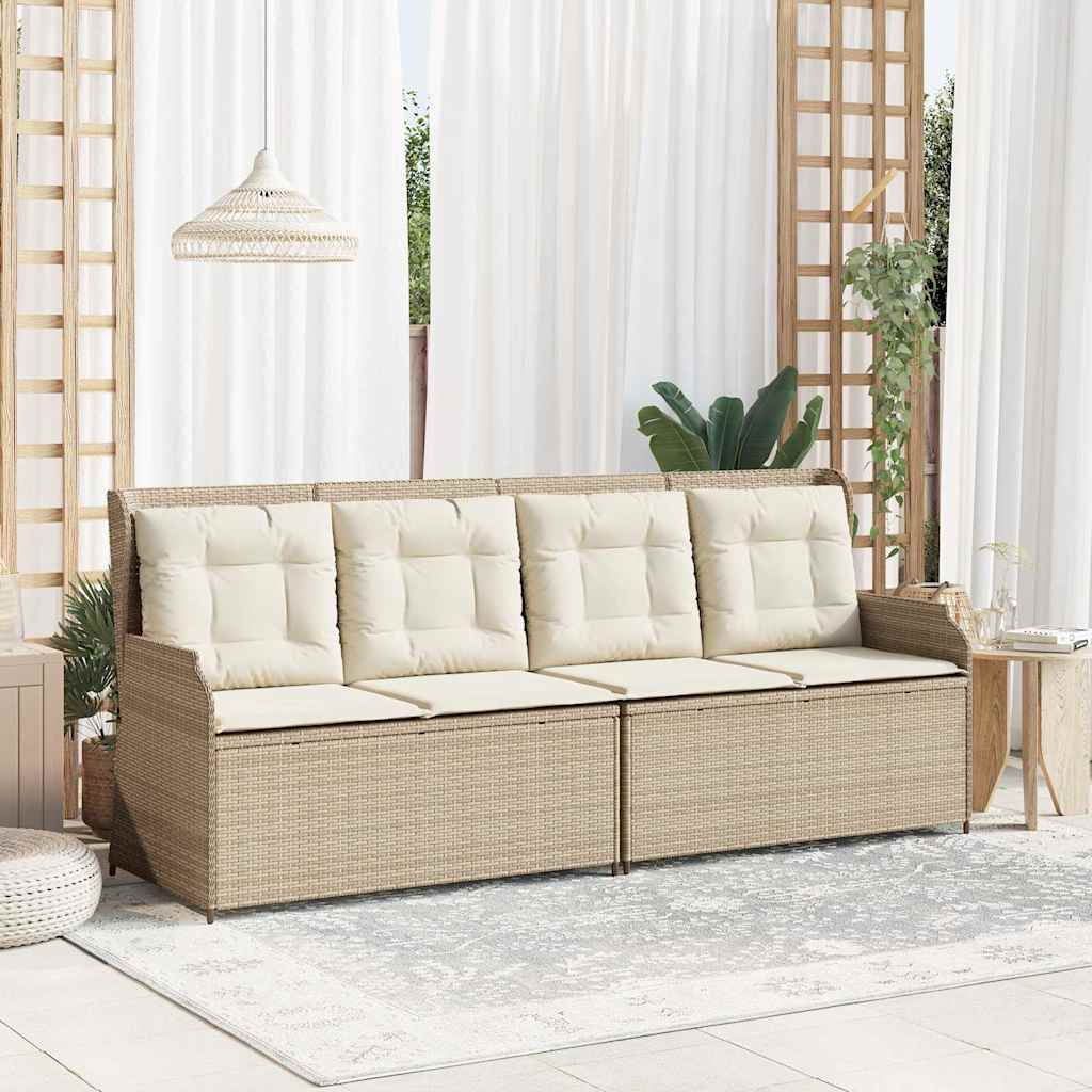 Panca Reclinabile da Giardino con Cuscini Beige in Polyrattan | homemem39