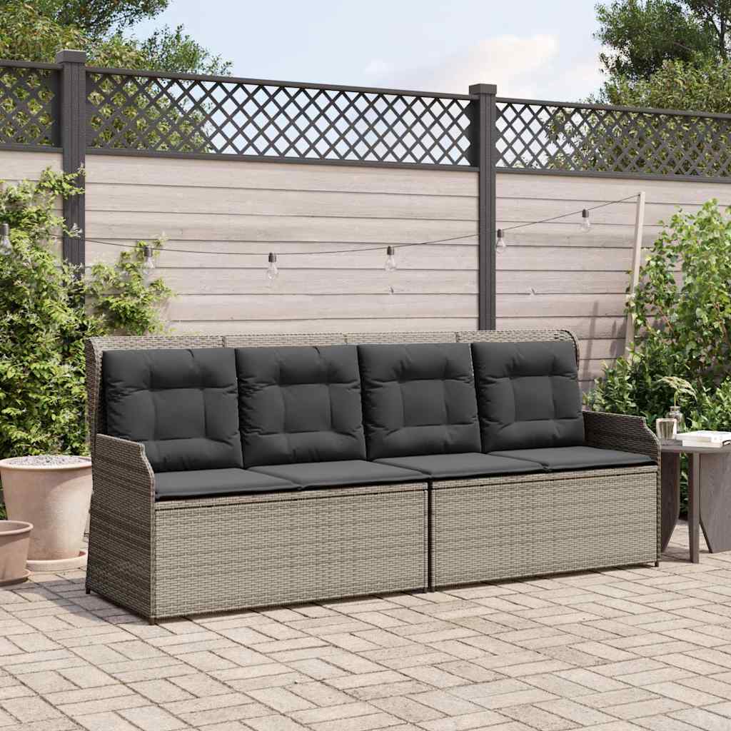 Panca Reclinabile da Giardino con Cuscini Grigia in Polyrattan | homemem39