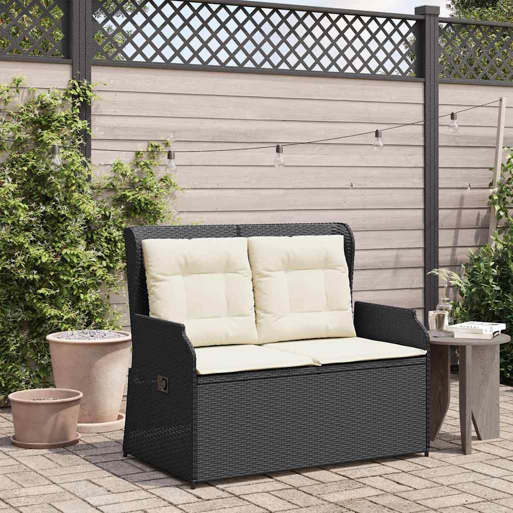 Panca Reclinabile da Giardino con Cuscini Nera in Polyrattan | homemem39