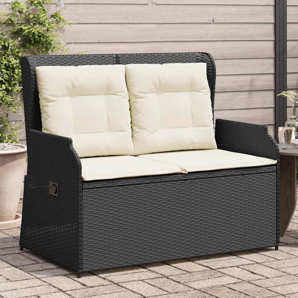 Panca Reclinabile da Giardino con Cuscini Nera in Polyrattan | homemem39