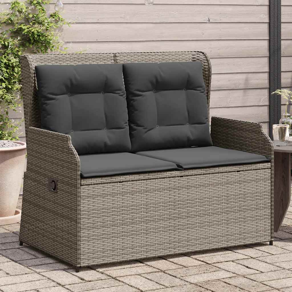 Panca Reclinabile da Giardino con Cuscini Grigia in Polyrattan | homemem39