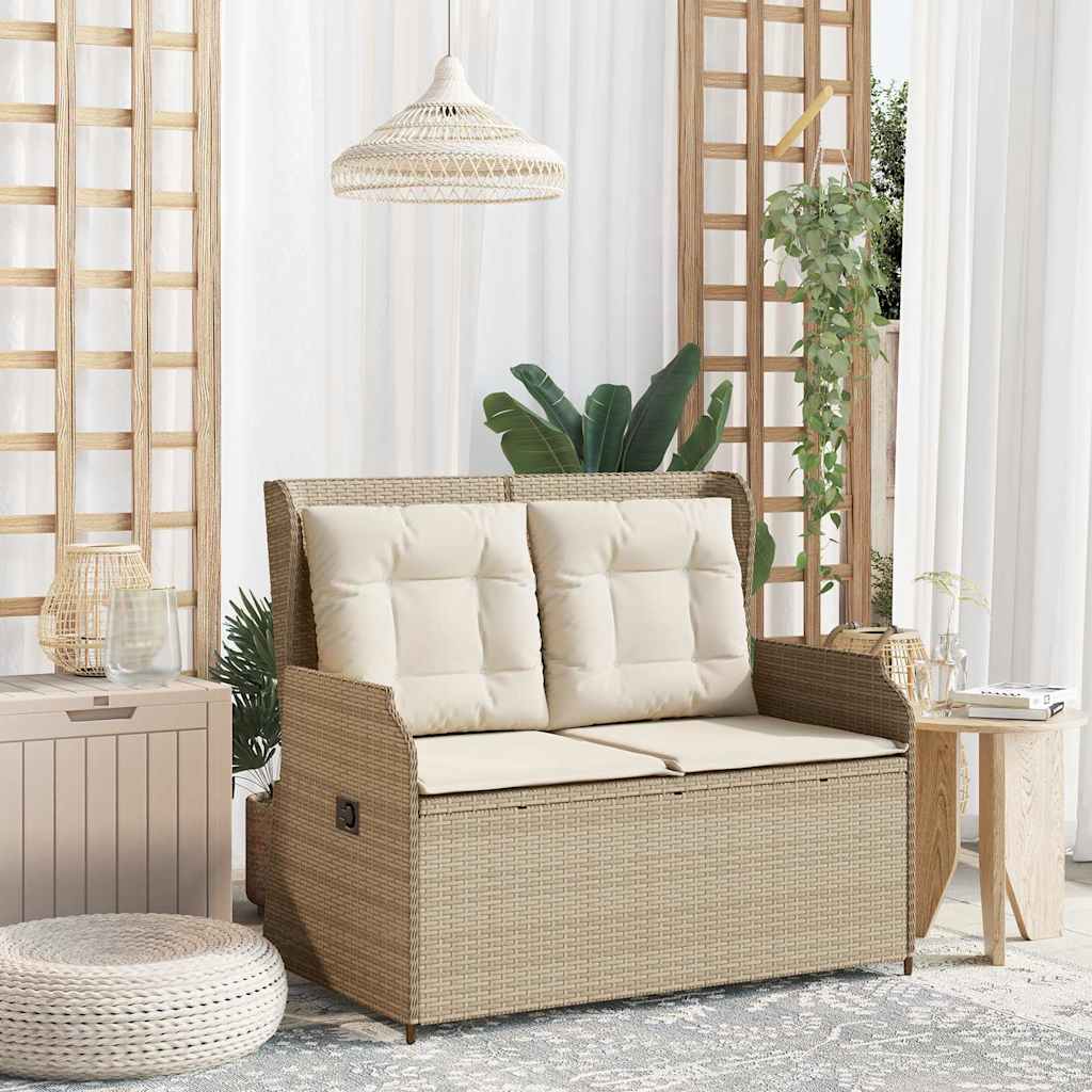Panca Reclinabile da Giardino con Cuscini Beige in Polyrattan | homemem39