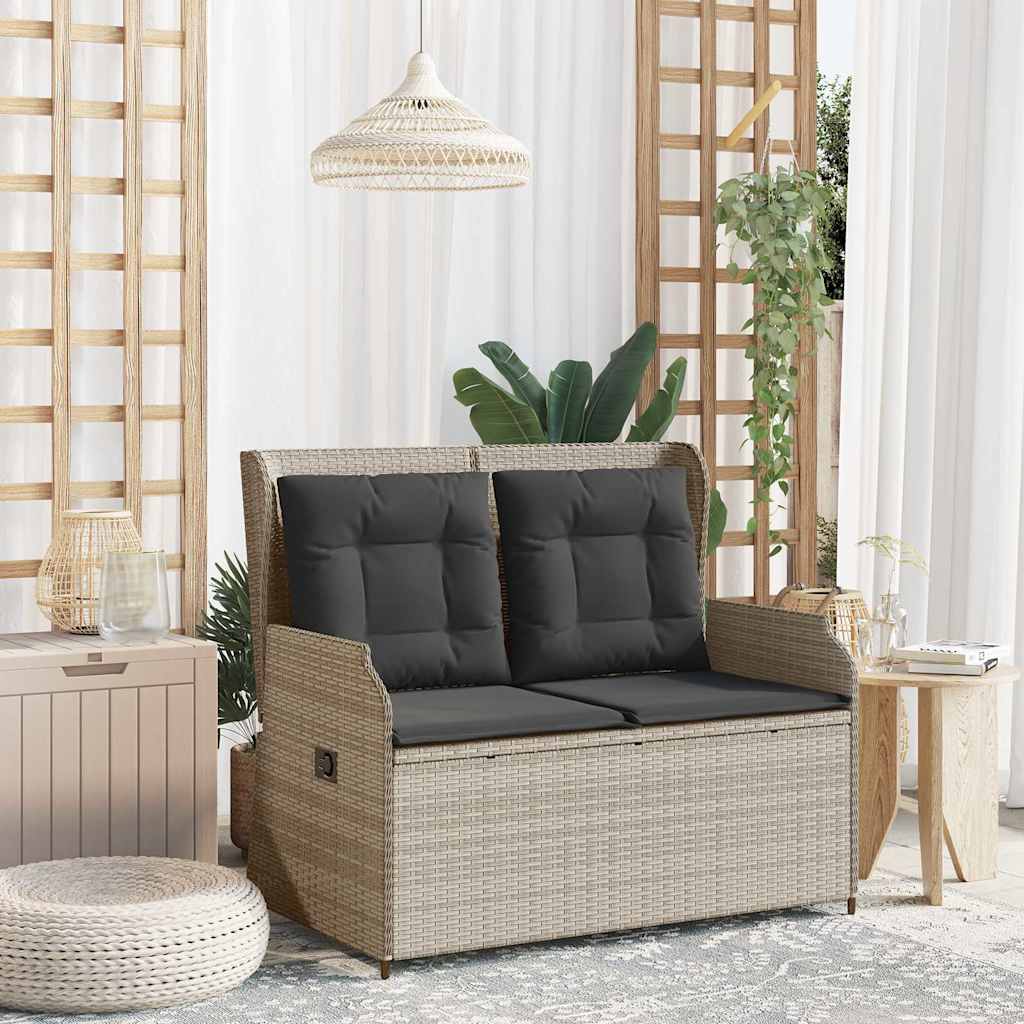 Panca Reclinabile Giardino con Cuscini Grigio Chiaro Polyrattan | homemem39