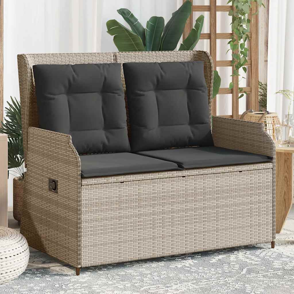 Panca Reclinabile Giardino con Cuscini Grigio Chiaro Polyrattan | homemem39