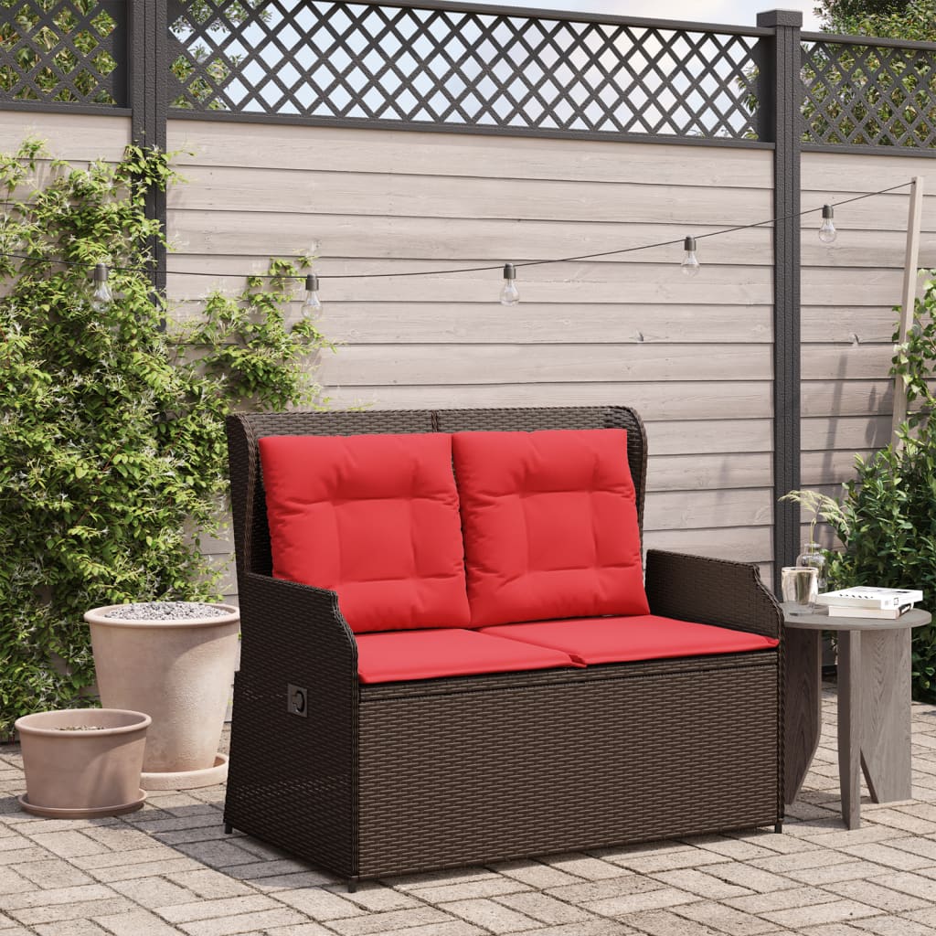 Panchina da giardino reclinabile con Cuscini in Polyrattan Marrone | homemem39