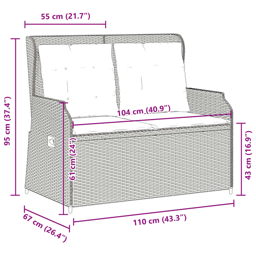 Panchina da giardino reclinabile con Cuscini in Polyrattan Marrone | homemem39