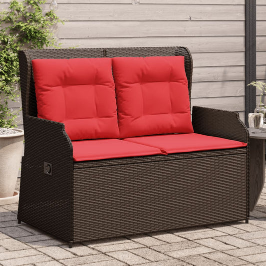 Panchina da giardino reclinabile con Cuscini in Polyrattan Marrone | homemem39