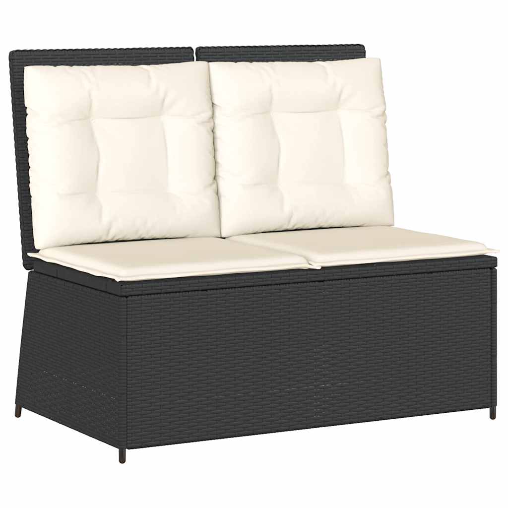 Panca Reclinabile da Giardino con Cuscini Nera in Polyrattan | homemem39