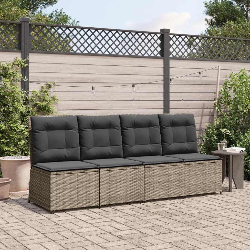 Divano Reclinabile da Giardino con Cuscini Grigio in Polyrattan | homemem39