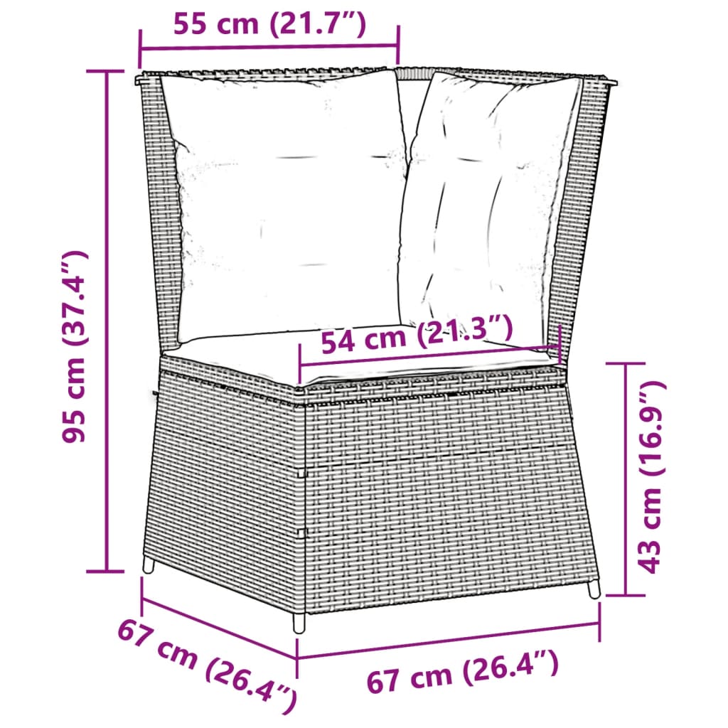 Divano Angolare da Giardino con Cuscini Nero in Polyrattan | homemem39