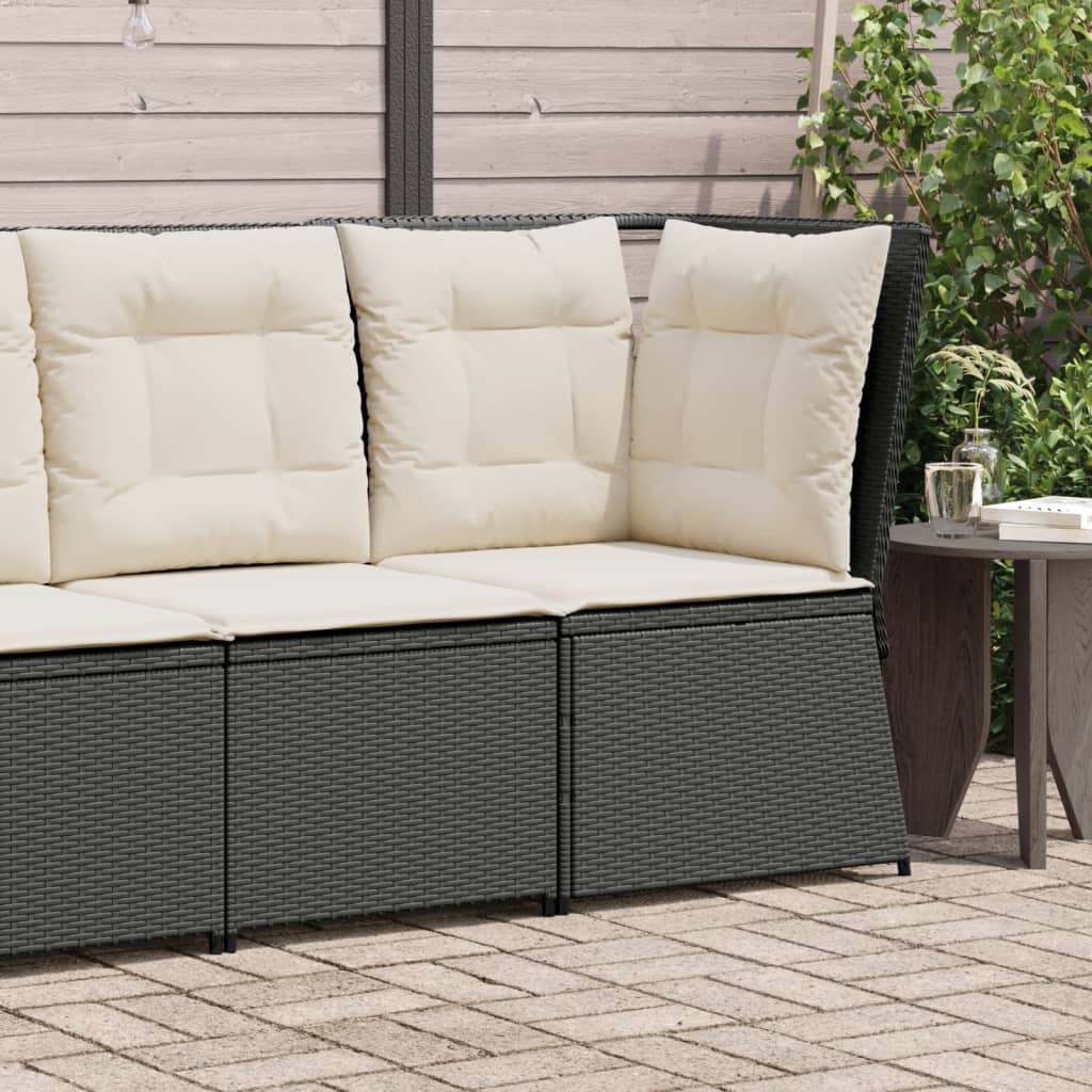 Divano Angolare da Giardino con Cuscini Nero in Polyrattan | homemem39