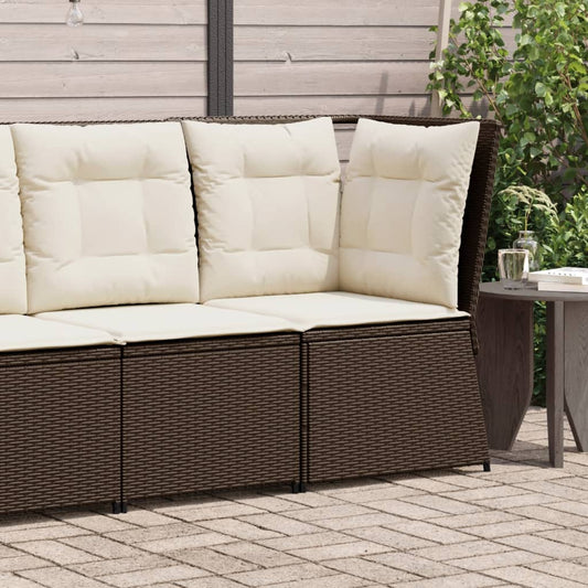 Divano Angolare da Giardino con Cuscini in Polyrattan Marrone | homemem39