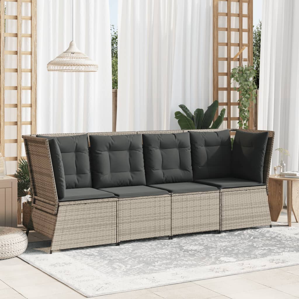 Divano Angolare Giardino con Cuscini Grigio Chiaro Polyrattan | homemem39