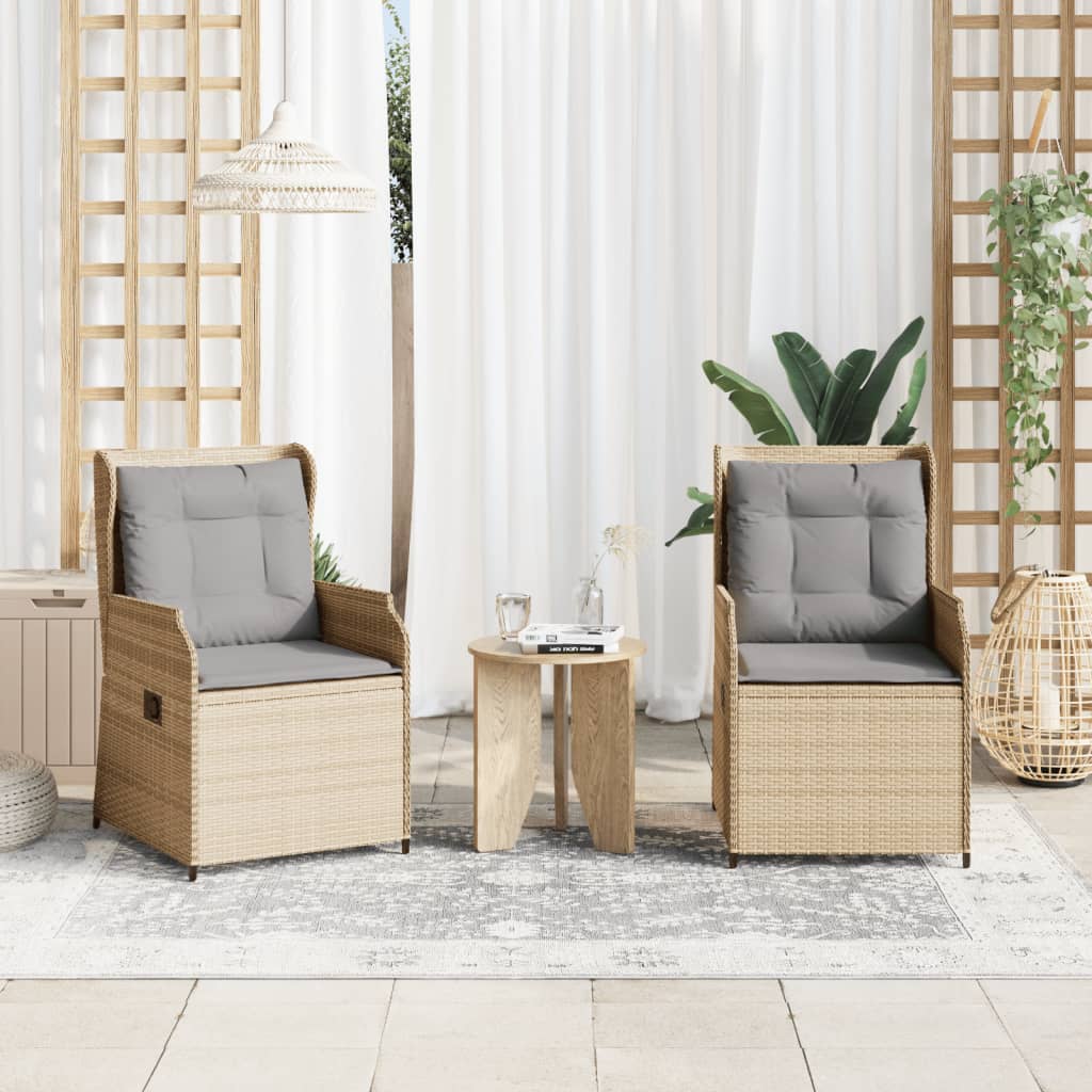 Sedie Reclinabili da Giardino 2pz con Cuscini Beige Polyrattan | homemem39